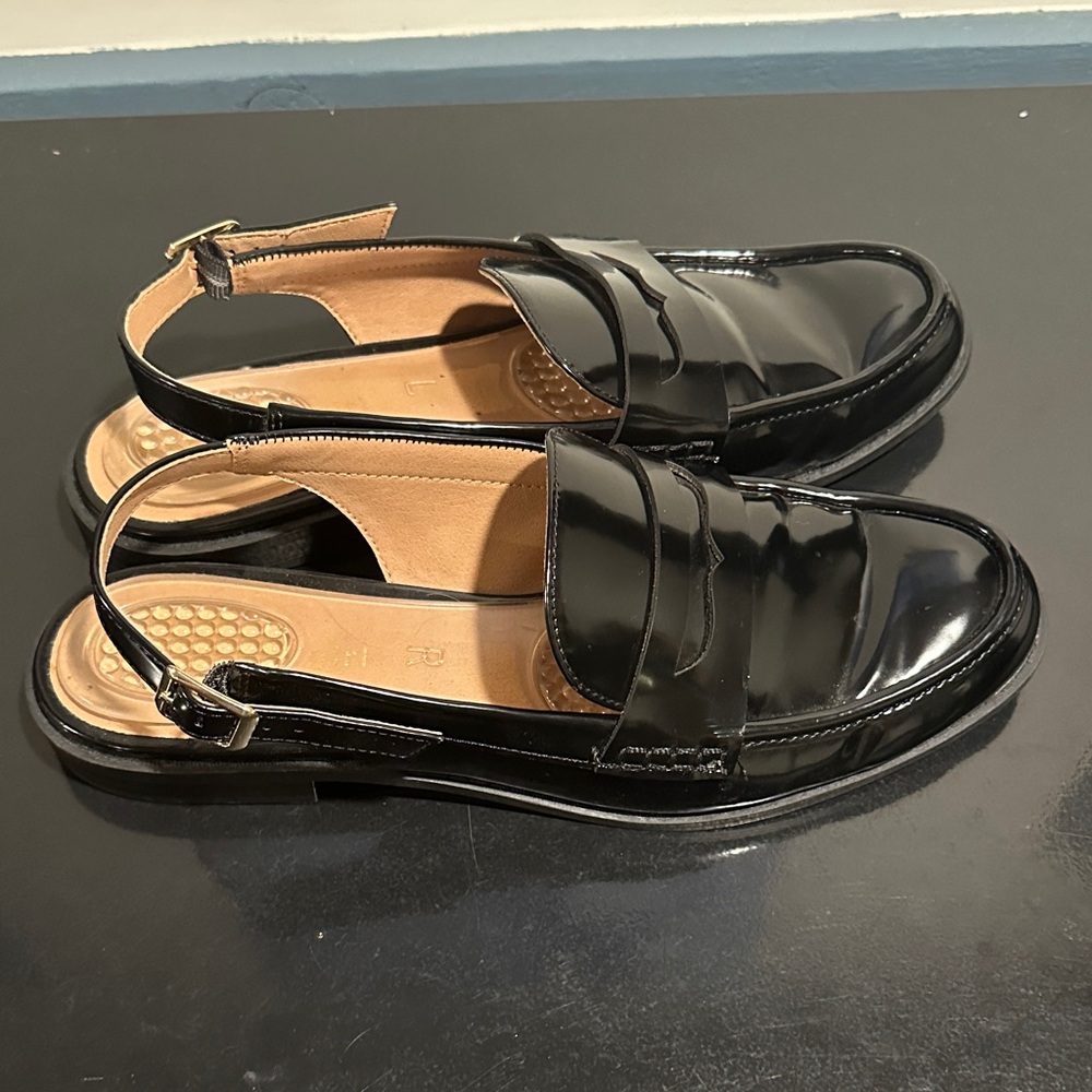 Madden Girl Black Patent Slingback Loafers 9.5 - Picture 5 of 9